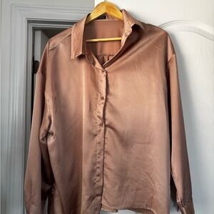 Silky Brown Button-Up Shirt